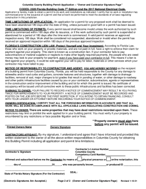 Fillable Online Columbia County Building Permit ApplicationOwner and ...