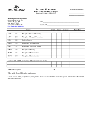 MSU Billings - Advising WORKSHEET