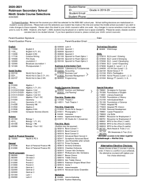 2020-2021 Robinson Secondary School Ninth Grade Course ...