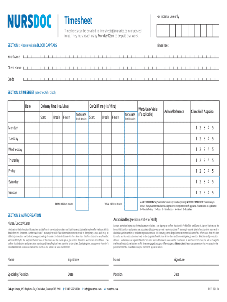 nursdoc timesheet Preview on Page 1
