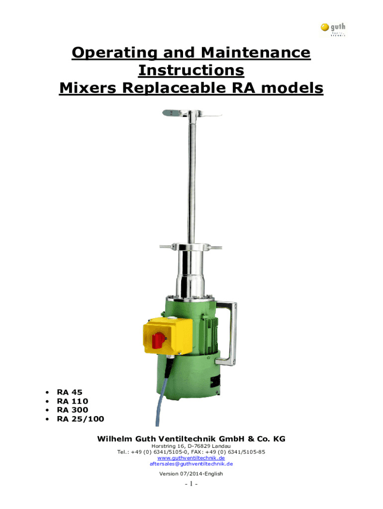 Fillable Online Operating and Maintenance Instructions Mixers