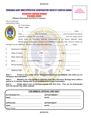 Nigerian Navy Voluntary Savings Form