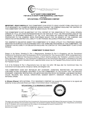 Fillable Online Policy Forms Update: ALTA Short Form Commitment for a ...