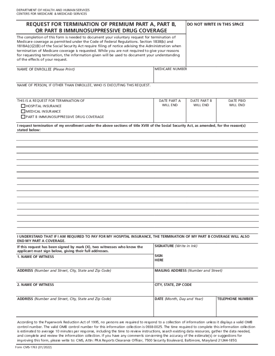 Cms 1763 Form: Termination Of Medical Insurance
