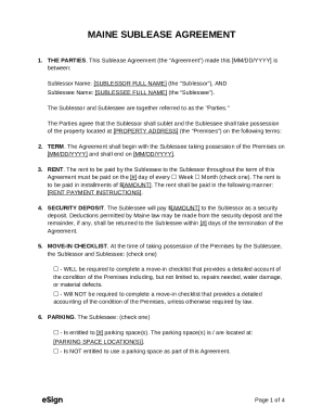 Maine Sublease Agreement