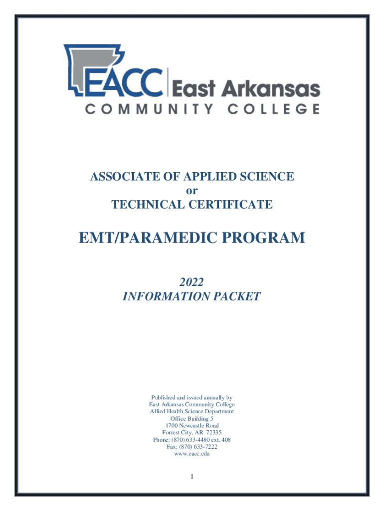 Fillable Online EMT/Paramedic Program East Arkansas Community College