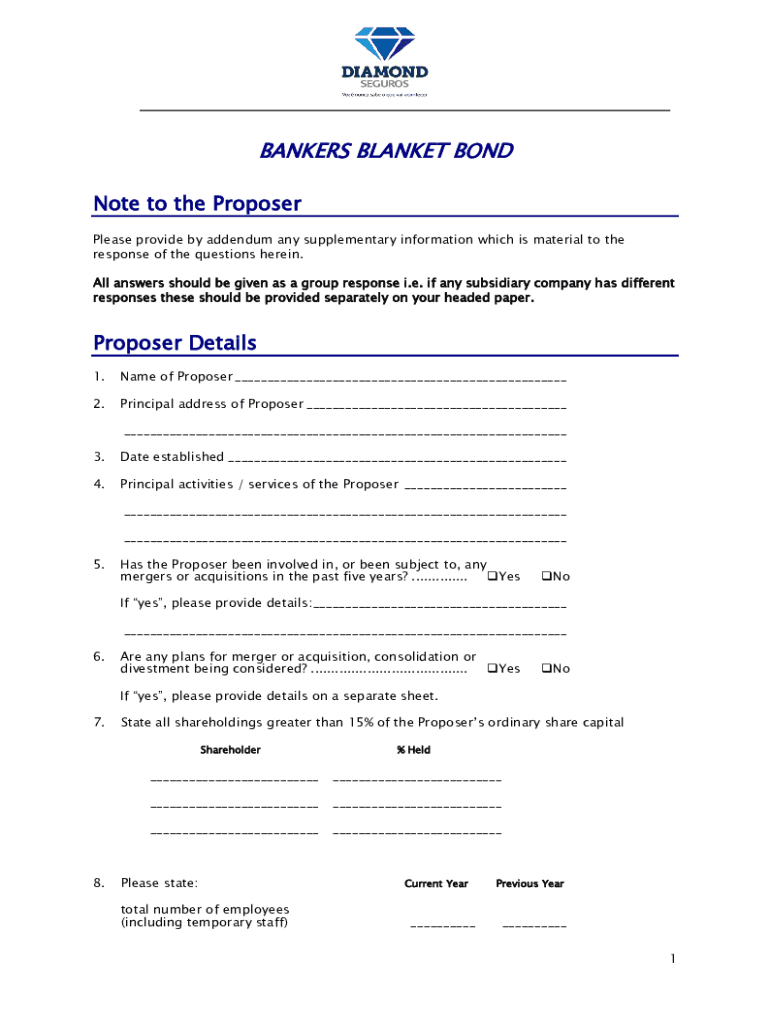 Fillable Online Banker's Blanket Bond Proposal Form Fax Email Print