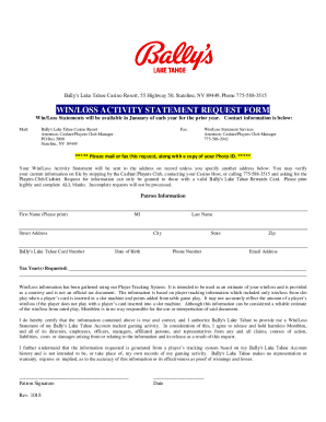 win/loss statement request - Hard Rock Lake Tahoe