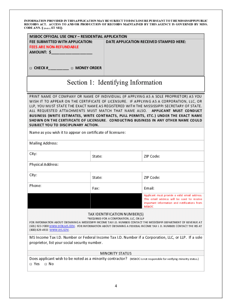 Fillable Online Commercial Application Mississippi State Board of