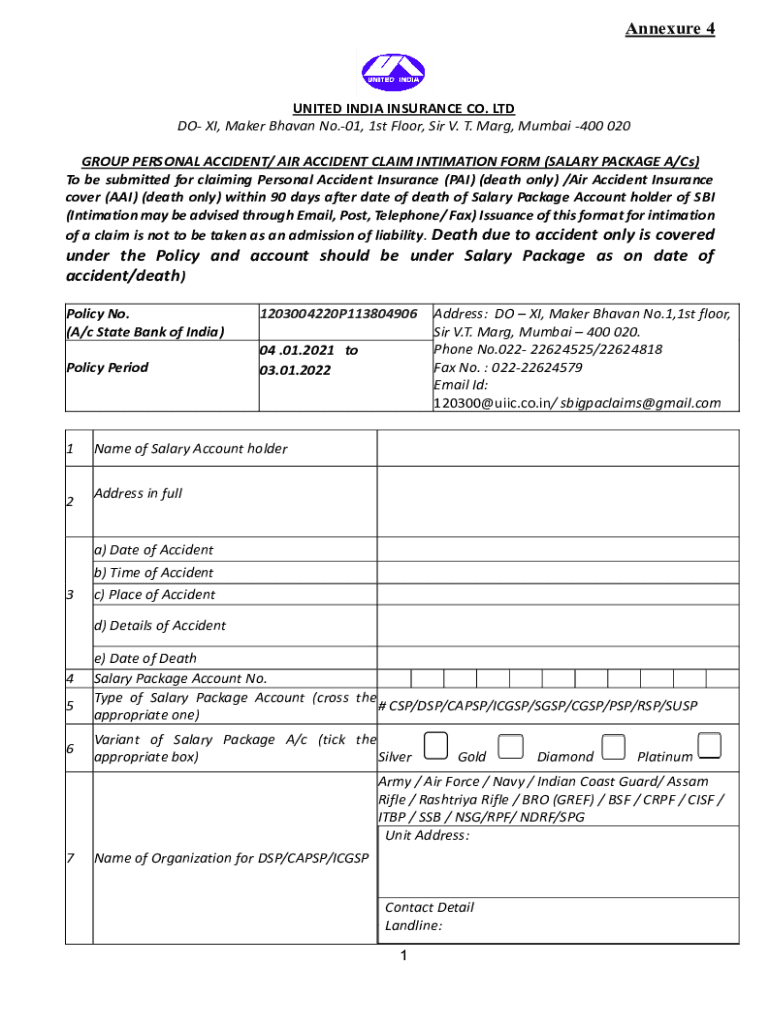 Fillable Online Annexure 4 under the Policy and account should be under