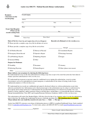 Fillable Online Austin Area OBGYN - Medical Records Release ...