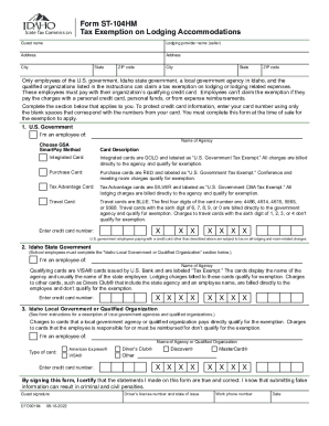 Fillable Online tax idaho Form ST-104HM, Tax Exemption on Lodging ...