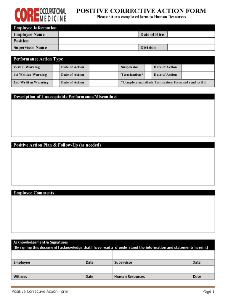 Fillable Online Positive Corrective Action Form.doc Fax Email Print ...