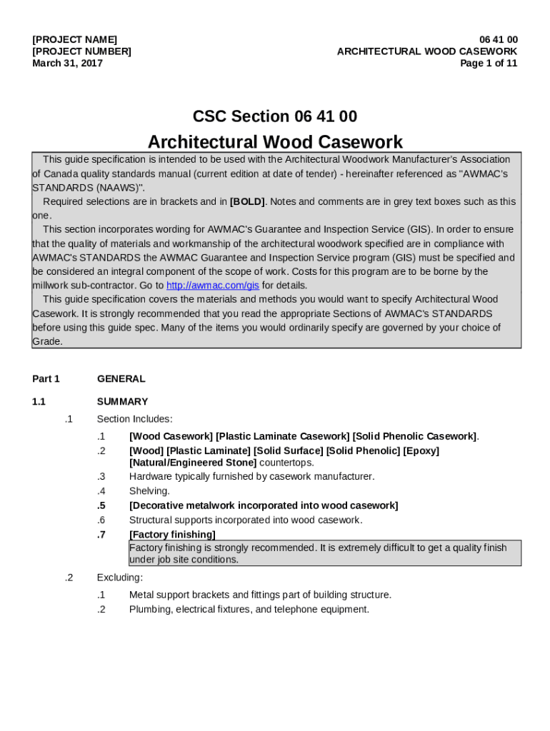 This guide spec is intended to be used with Architectural Woodwork