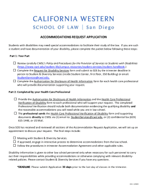 Fillable Online ACCOMMODATIONS REQUEST APPLICATION - California Western ...