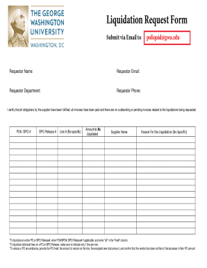 Fillable Online Liquidation Request Form GWU Procurement Fax Email ...