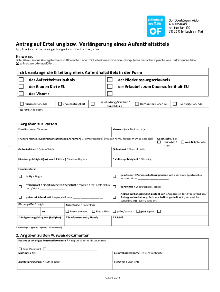 Antrag Auf Verlängerung Des Aufenthaltstitels Ausfüllbar Online Antrag auf Erteilung / Verlngerung eines