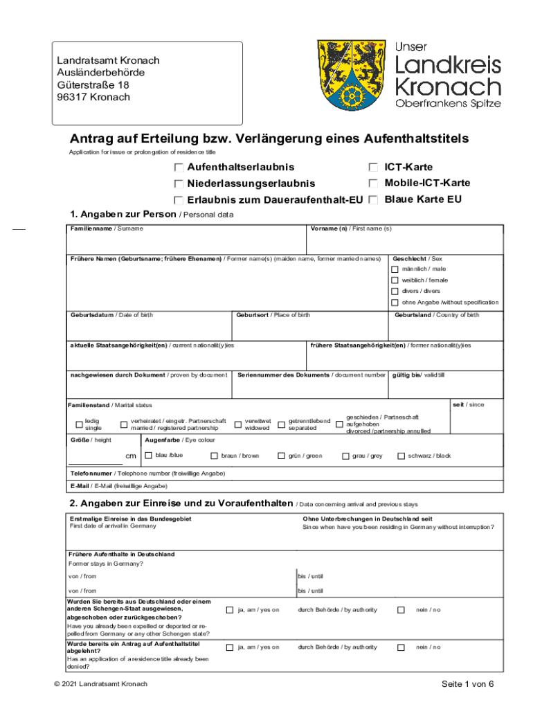 Antrag Auf Erteilung Eines Aufenthaltstitels Pdf Ausfüllbar Online Antrag auf Erteilung bzw. Verlngerung eines