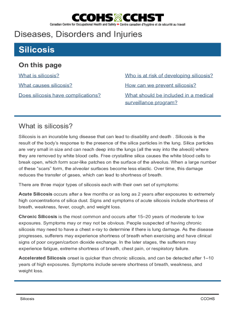 Fillable Online Silicosis: Causes, Symptoms, Diagnosis &amp; Treatment Fax ...