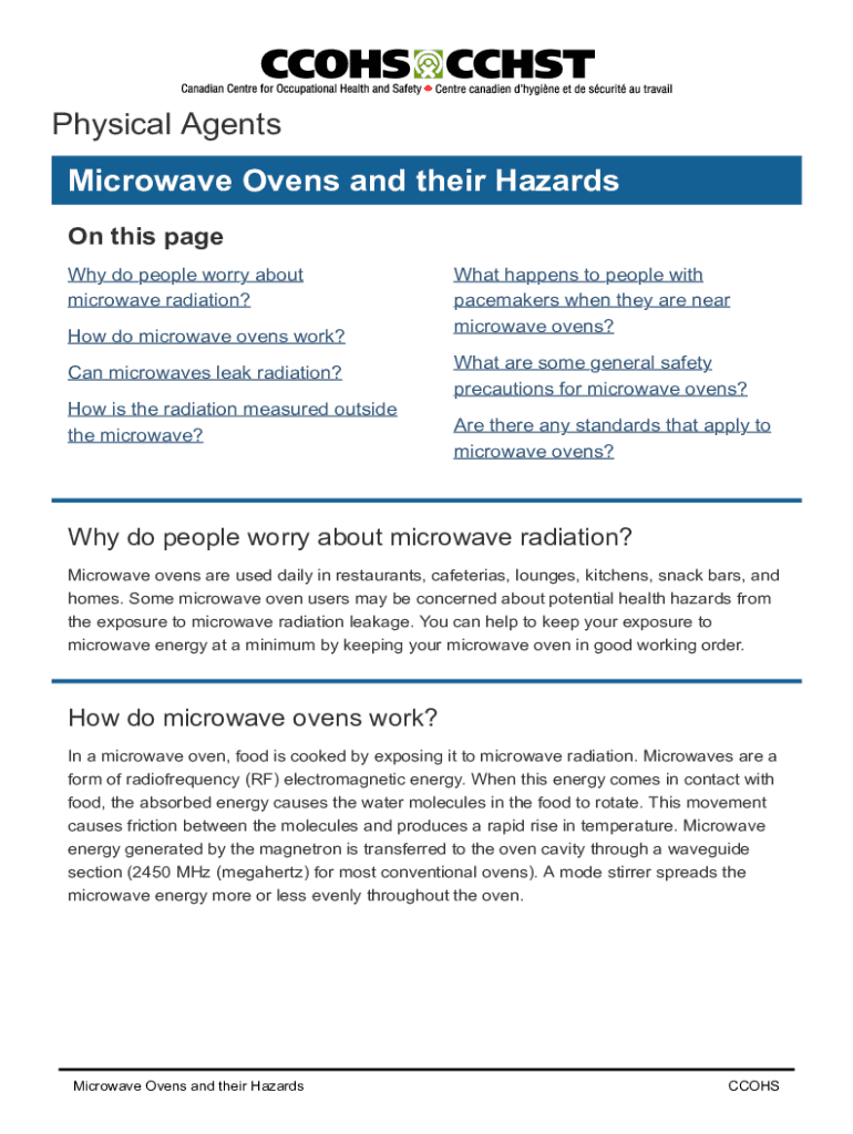 Fillable Online Physical Agents Microwave Ovens and their Hazards Fax