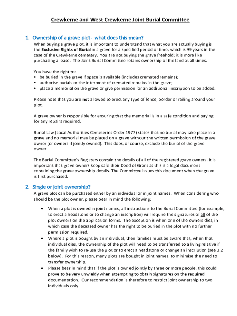 Fillable Online INTERMENT RIGHTS What Does This Mean for Family Plots ...