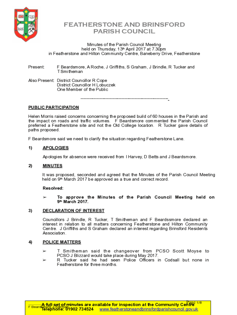 Fillable Online in Featherstone and Hilton Community Centre, Baneberry