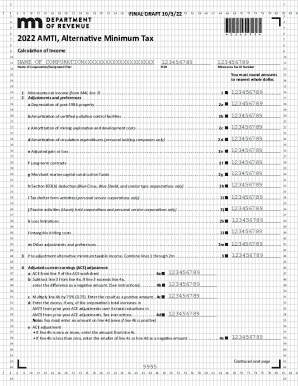 Fillable Online 2022 AMTI, Alternative Minimum Tax. AMTI, Alternative ...