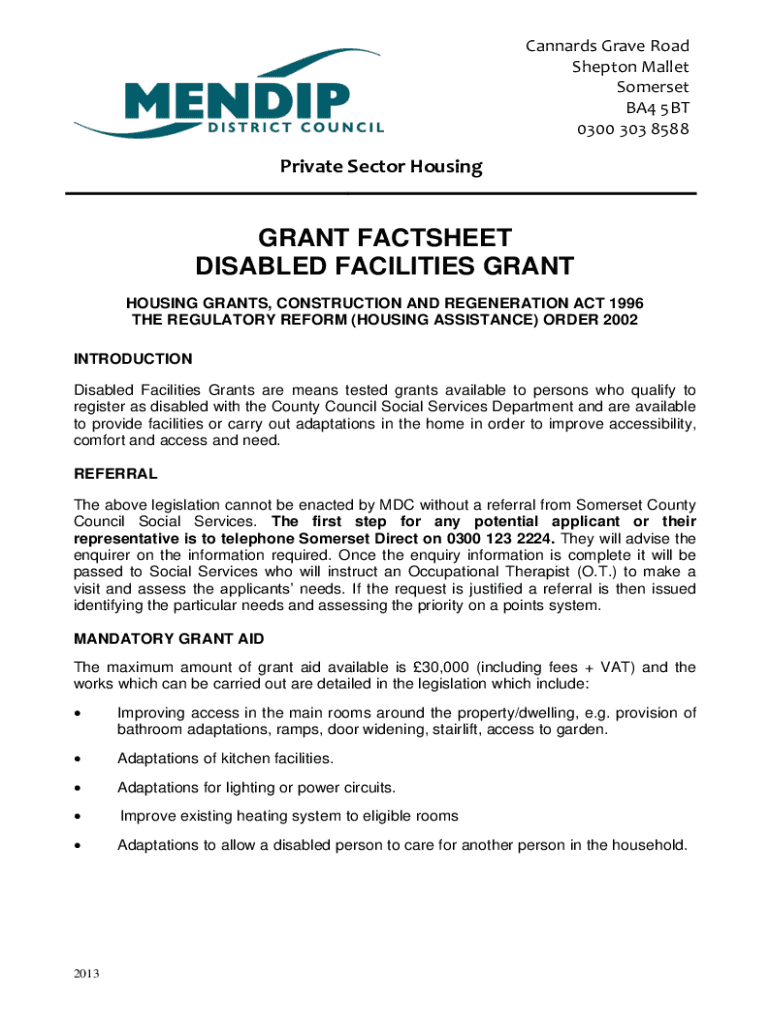 Fillable Online Housing Grants, Construction and Legislation.gov