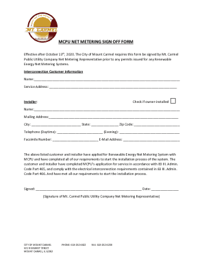 Fillable Online MCPU NET METERING SIGN OFF FORM - City of Mt. Carmel ...