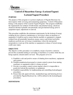 Fillable Online Control of Hazardous Energy (Lockout/Tagout) Lockout ...