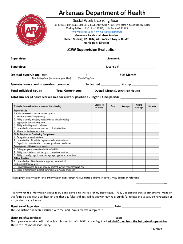 supervision evaluation form Preview on Page 1