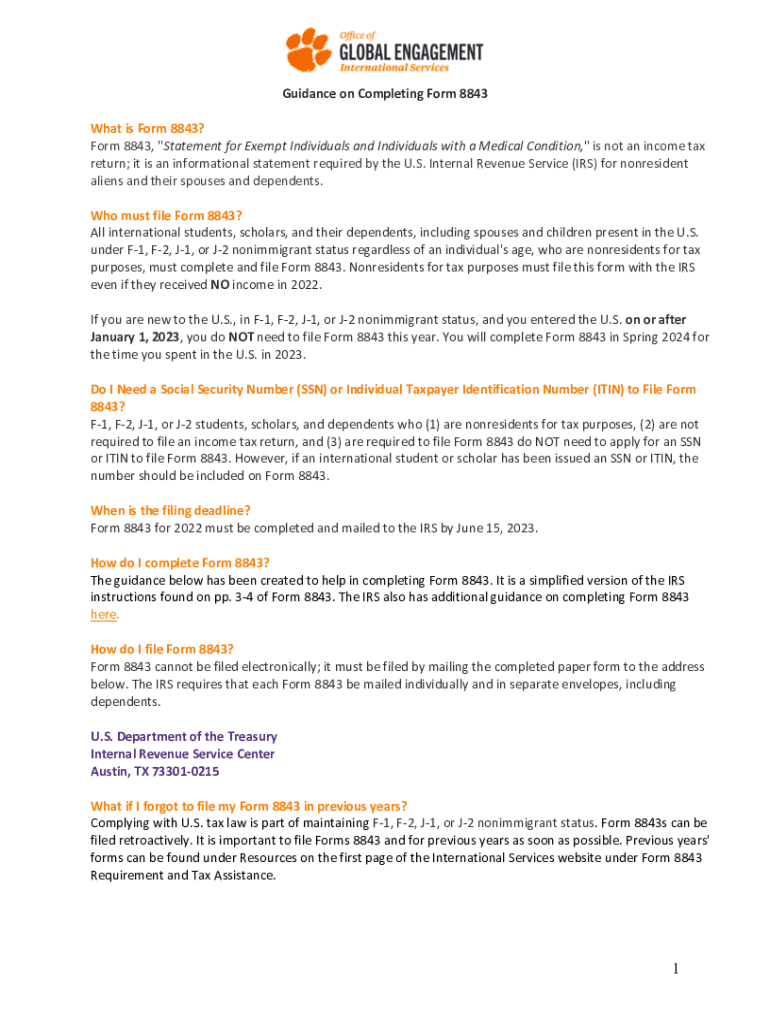 Fillable Online Form 8843 Statement for Exempt Individuals and