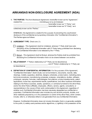 Arkansas Non-Disclosure Agreement (NDA) Template - eSign