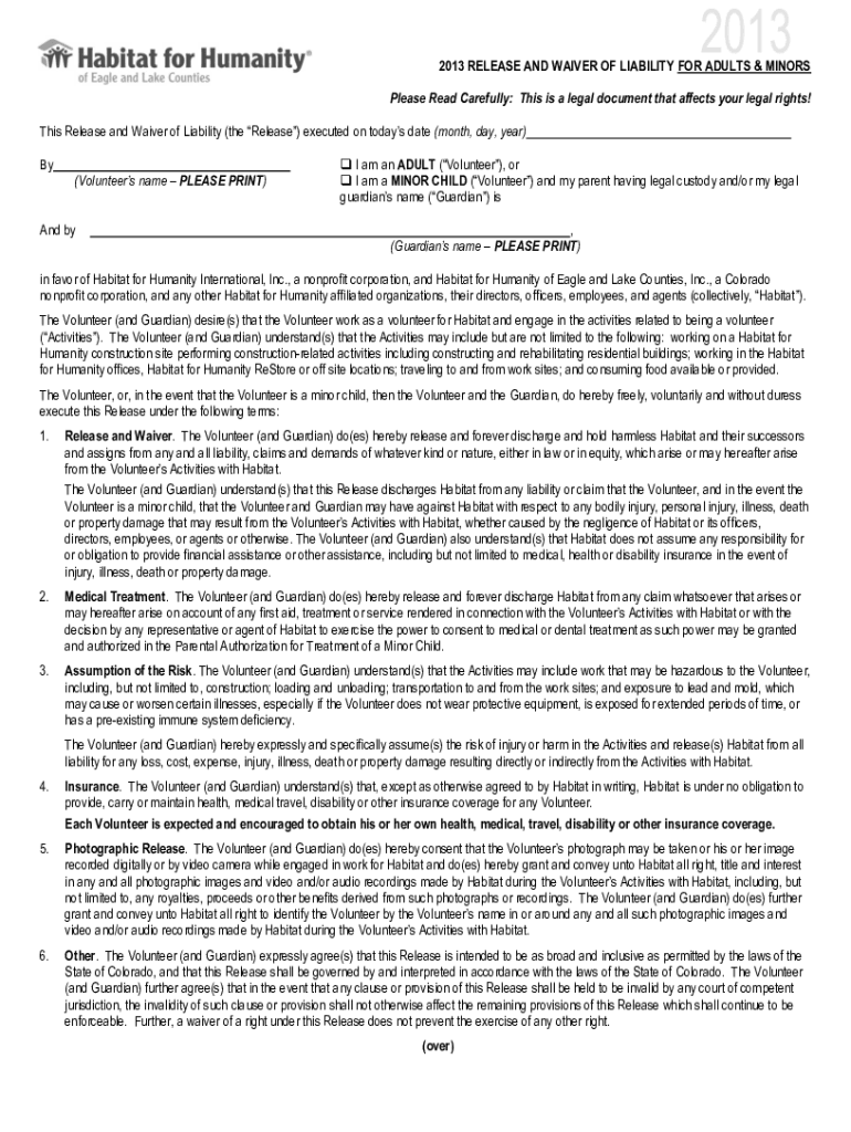 Fillable Online Release and Waiver of Liability for Minors - VolunteerUP Fax Email Print - pdfFiller