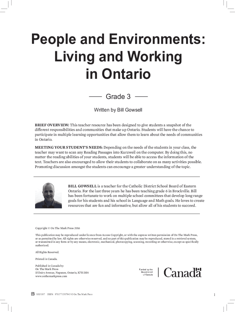 Fillable Online Living and Working In Ontario Grade 3 Ontario Social ...