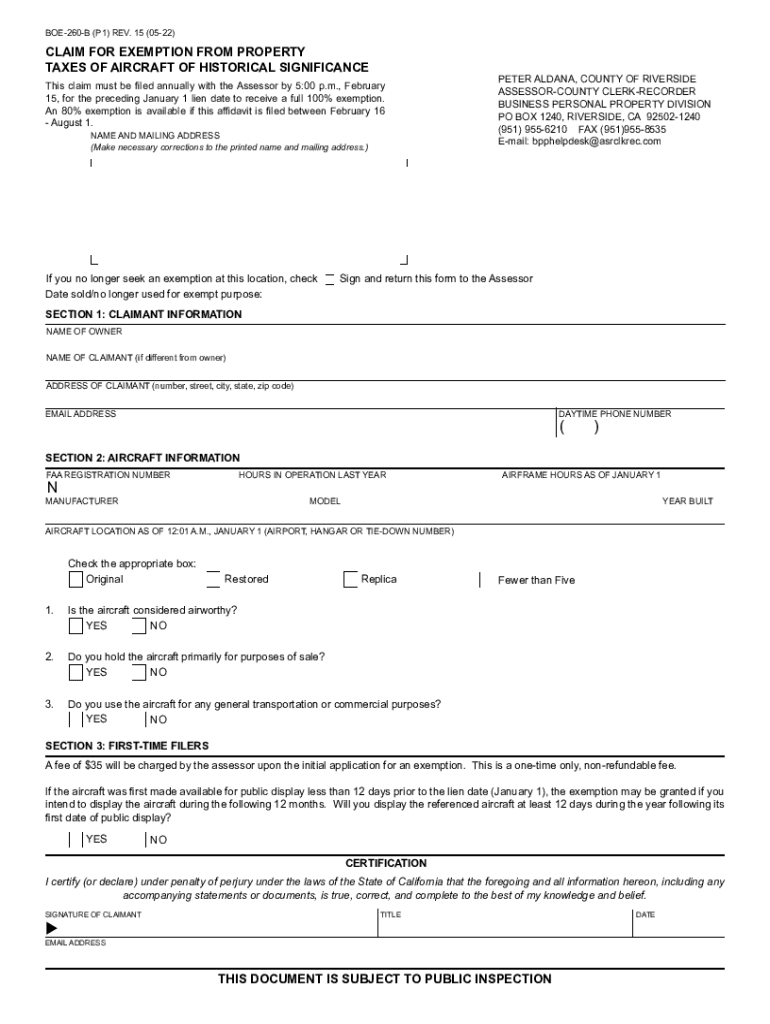 Fillable Online Riverside County BOE260B Cal Assessor eForms Fax