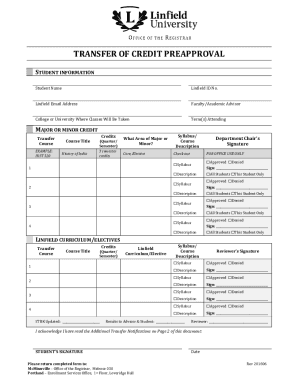 Fillable Online TRANSFER OF CREDIT PREAPPROVAL Fax Email Print - pdfFiller