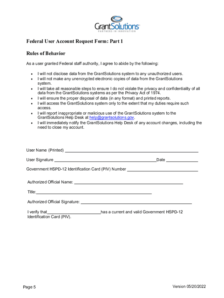 Grant Recipient User Account Request Form - GrantSolutions Preview on Page 1