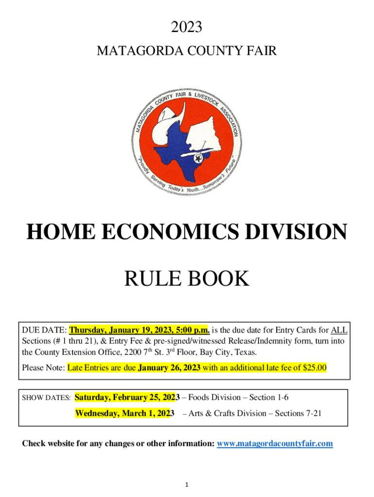 Fillable Online matagorda agrilife Home Economics Entry Forms Due Matagorda County Fair Fax