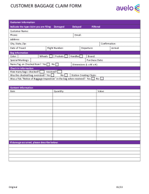 Fillable Online CUSTOMER BAGGAGE CLAIM FORM Fax Email Print - pdfFiller