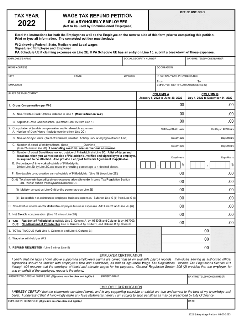 Wage Tax refund form (commissioned employees) - Phila Preview on Page 1
