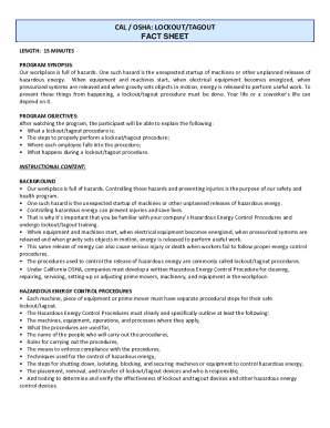 Fillable Online CAL / OSHA: LOCKOUT/TAGOUT FACT SHEET - ATR Online Fax ...