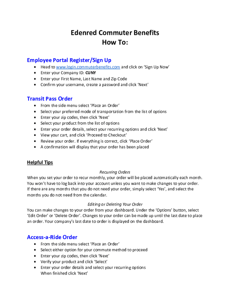 Fillable Online Login to Your Account Commuter Benefit Solutions Fax