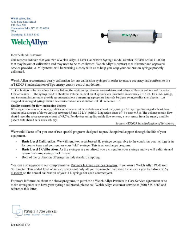 Fillable Online Syringe Calibration Request Form Letter. Syringe
