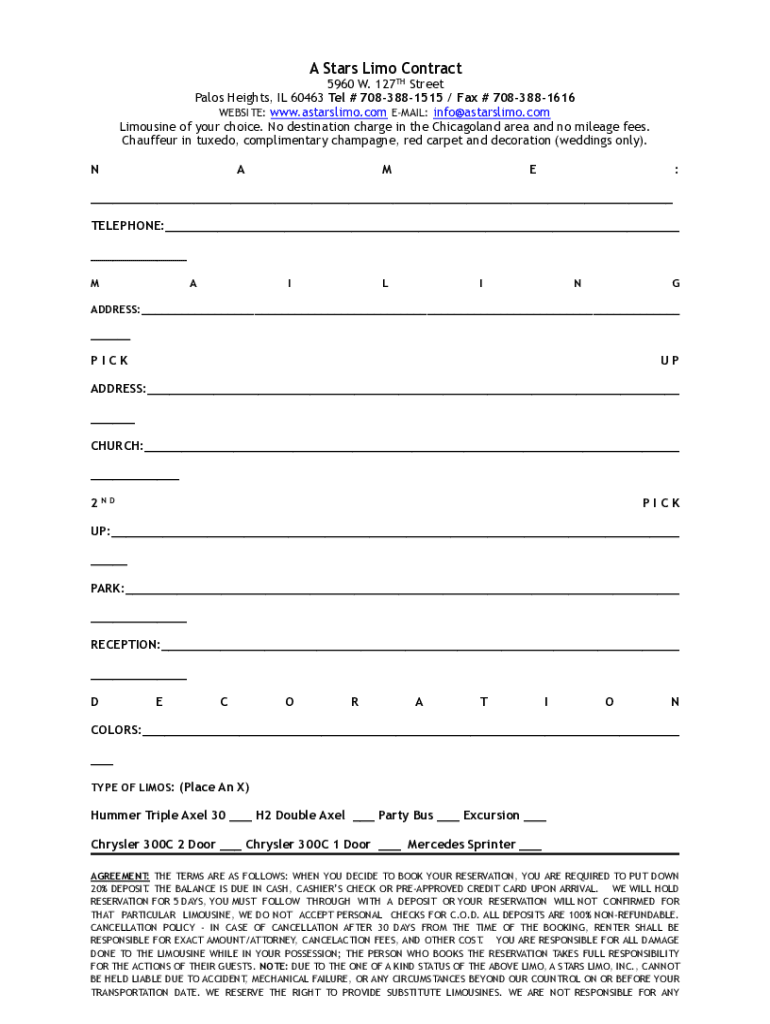 Fillable Online A Stars Limo Contract Fax Email Print - pdfFiller