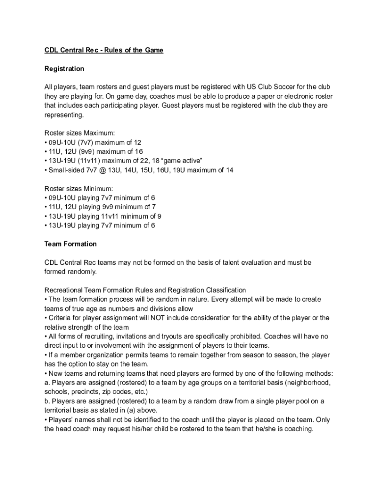Fillable Online Rules of the Game Registration All players, team ...