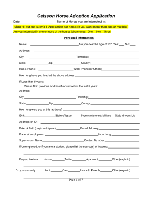 Fillable Online Caisson Horse Adoption Application - Army Old Guard Fax ...