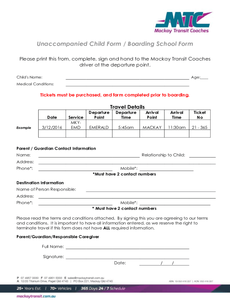 Fillable Online Unaccompanied Child Form - Fill Out and Sign Printable ...