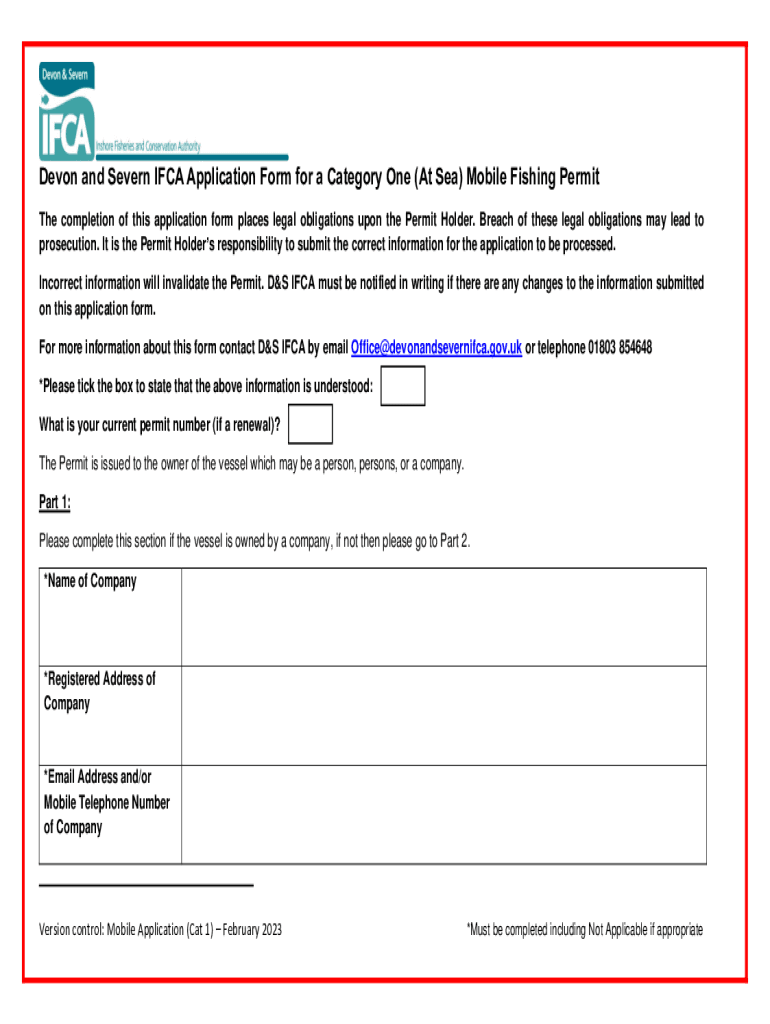 Fillable Online Category 1 (at Sea) Mobile Fishing Permit Application