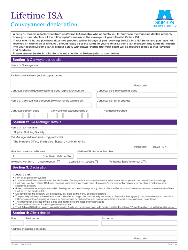 Fillable Online Lifetime ISA Investor Declaration Form Fax Email Print